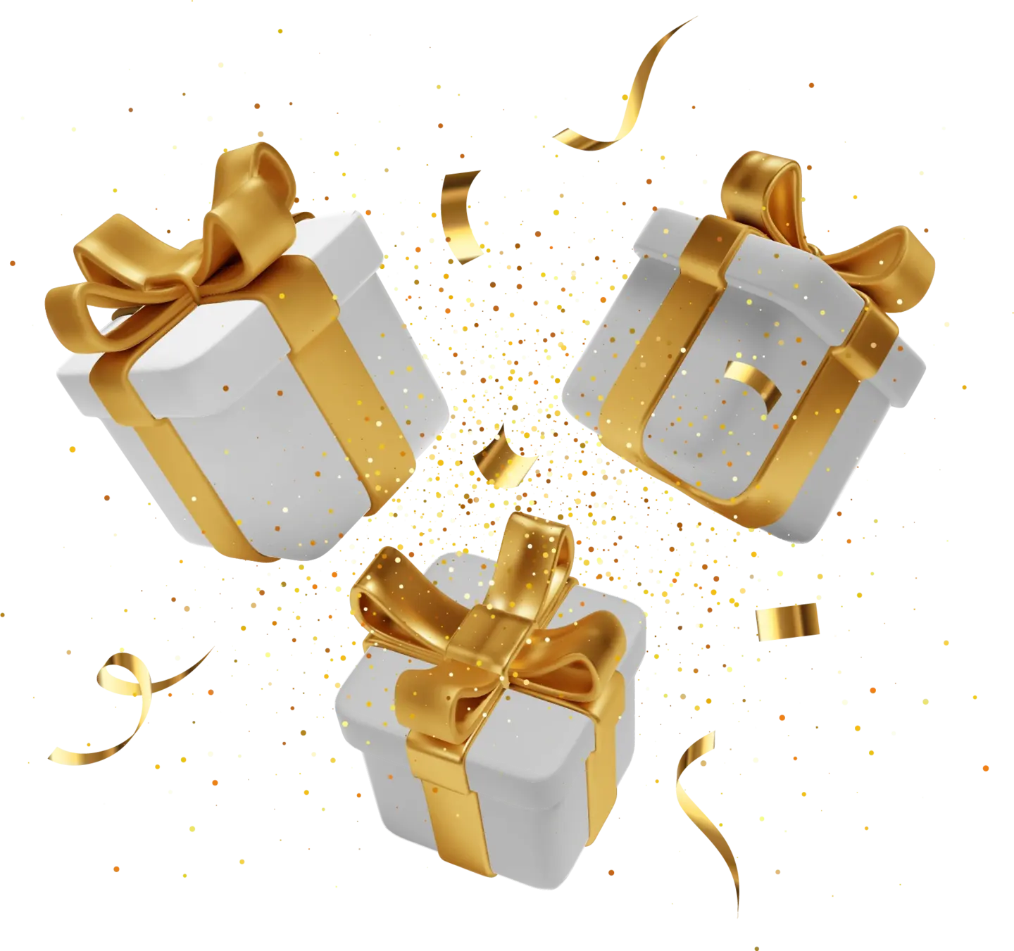 Gift boxes representing IPTV free trial offer for British IPTV users in 2025, with golden ribbons and confetti.