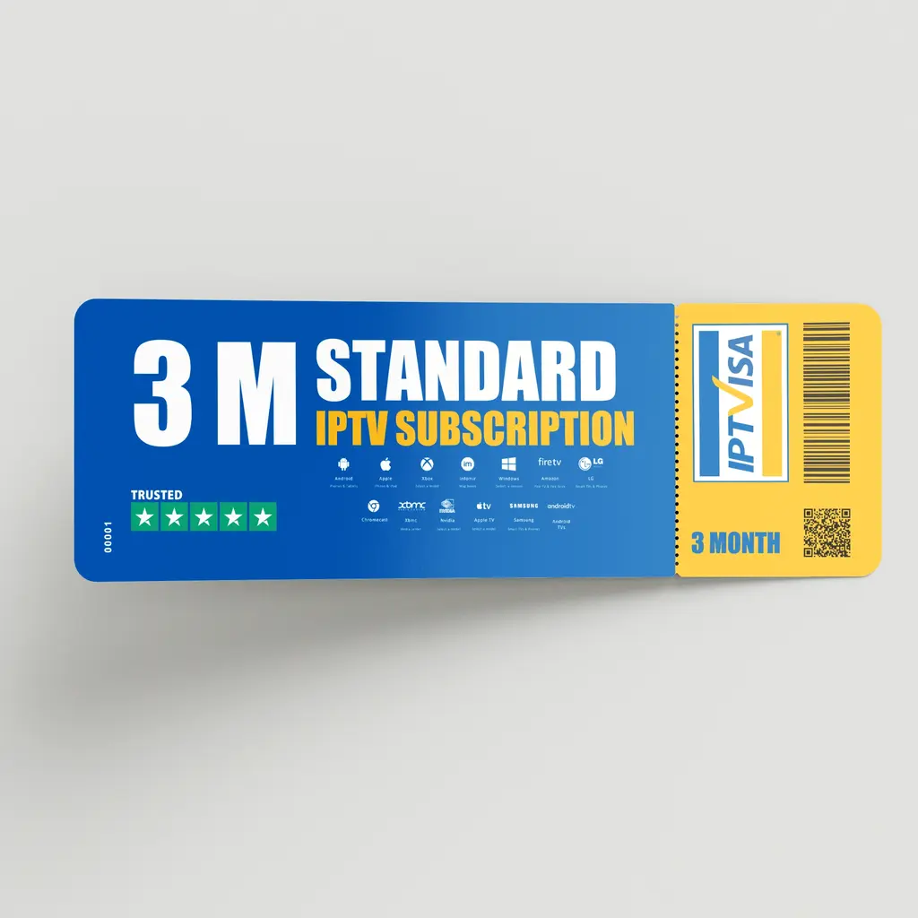 IPTV Subscription 3 Months Standard Plan by IPTVisa with IPTV Smarters Pro compatibility, best IPTV for UK and British viewers