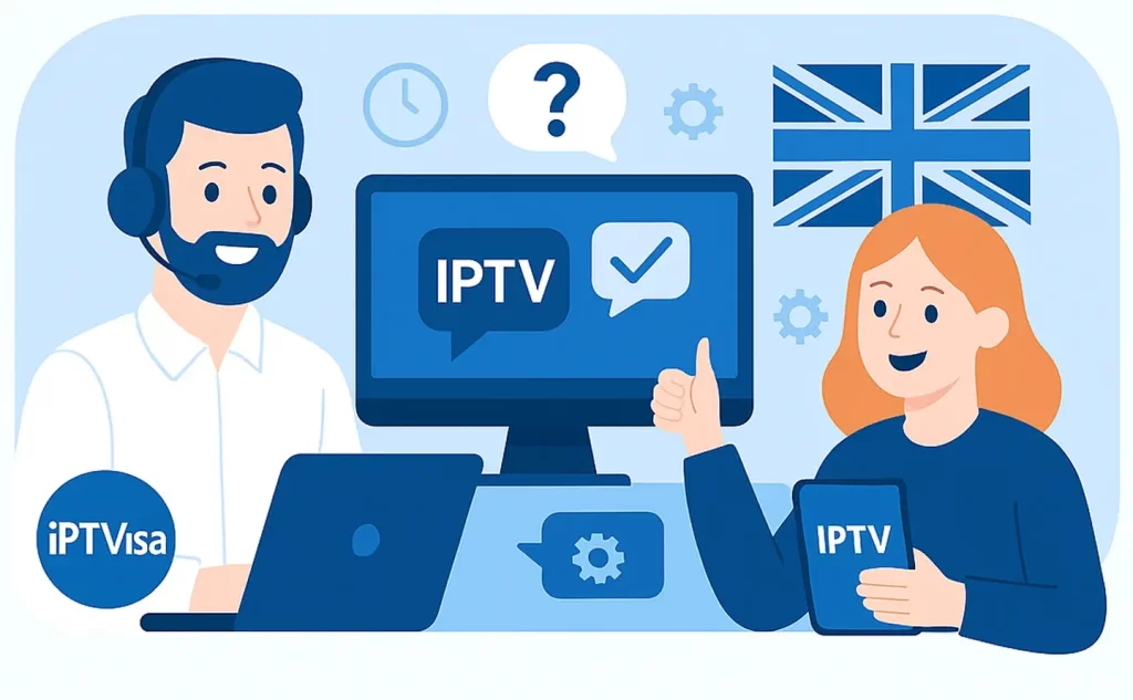 IPTV support agent assisting a UK customer with IPTV setup – iPTVisa United Kingdom IPTV Help