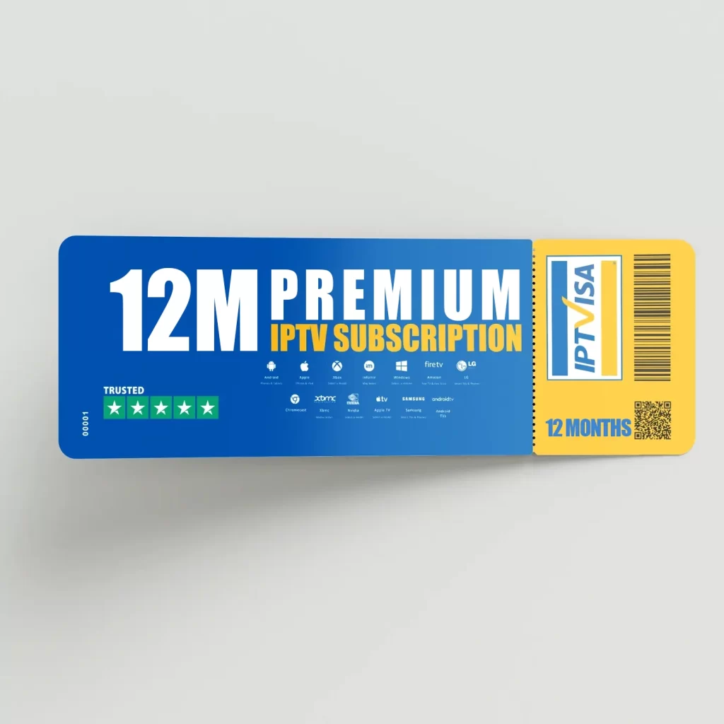 IPTV Subscription 12 Months premium ticket from IPTVisa, compatible with IPTV Smarters Pro and ideal for British IPTV and IPTV UK users.